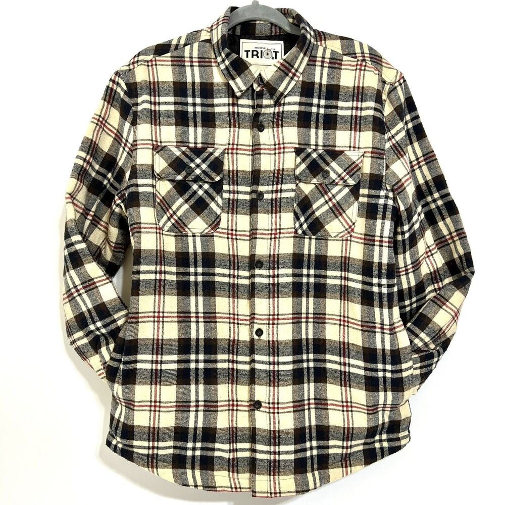 Men’s Plaid Flannel Shacket Size Small Lined Long Sleeve Jacket House of TRIOT